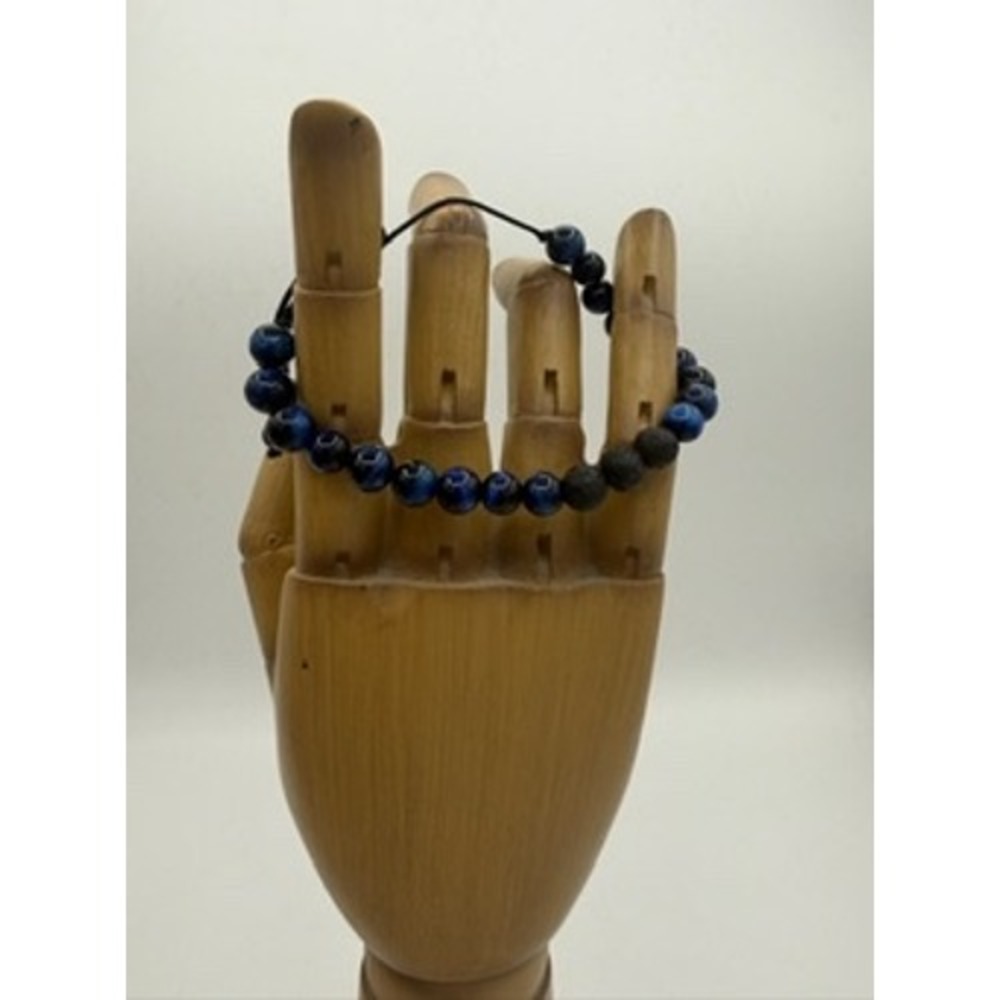 Unbranded Beaded Bracelet Unisex OS Blue Excellent Tiger Eye Lava Rock Cord